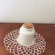Old glazed stoneware mustard pot with cork stopper