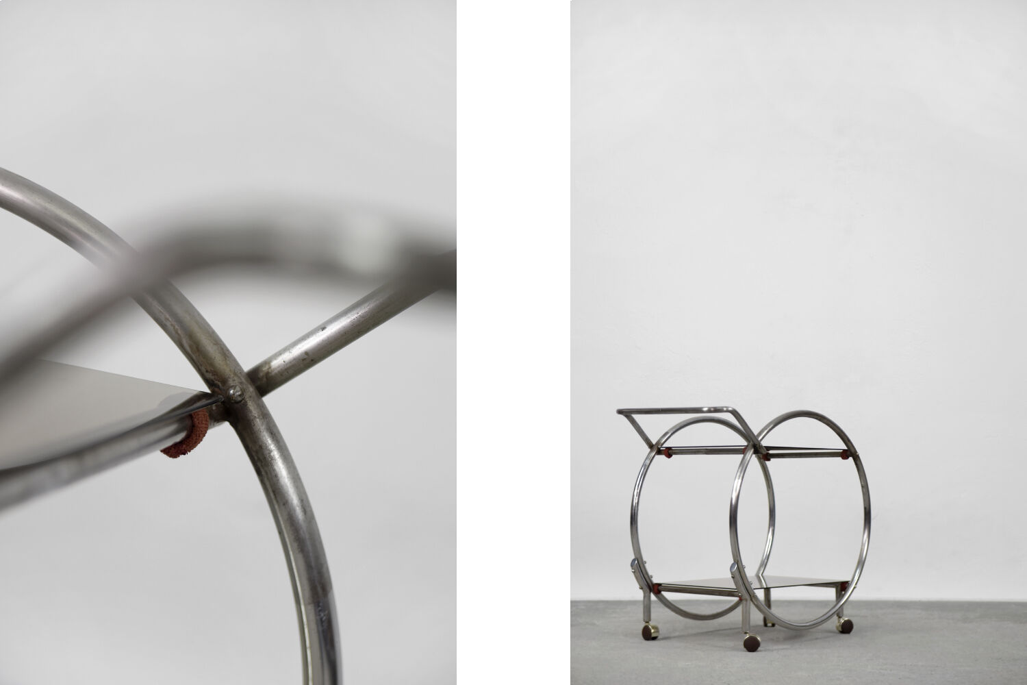 Vintage art déco chrome and glass round bar cart, 1930s