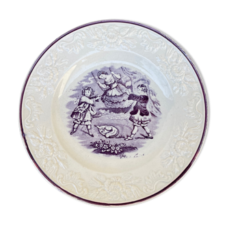 Assiette blanche à décor violet