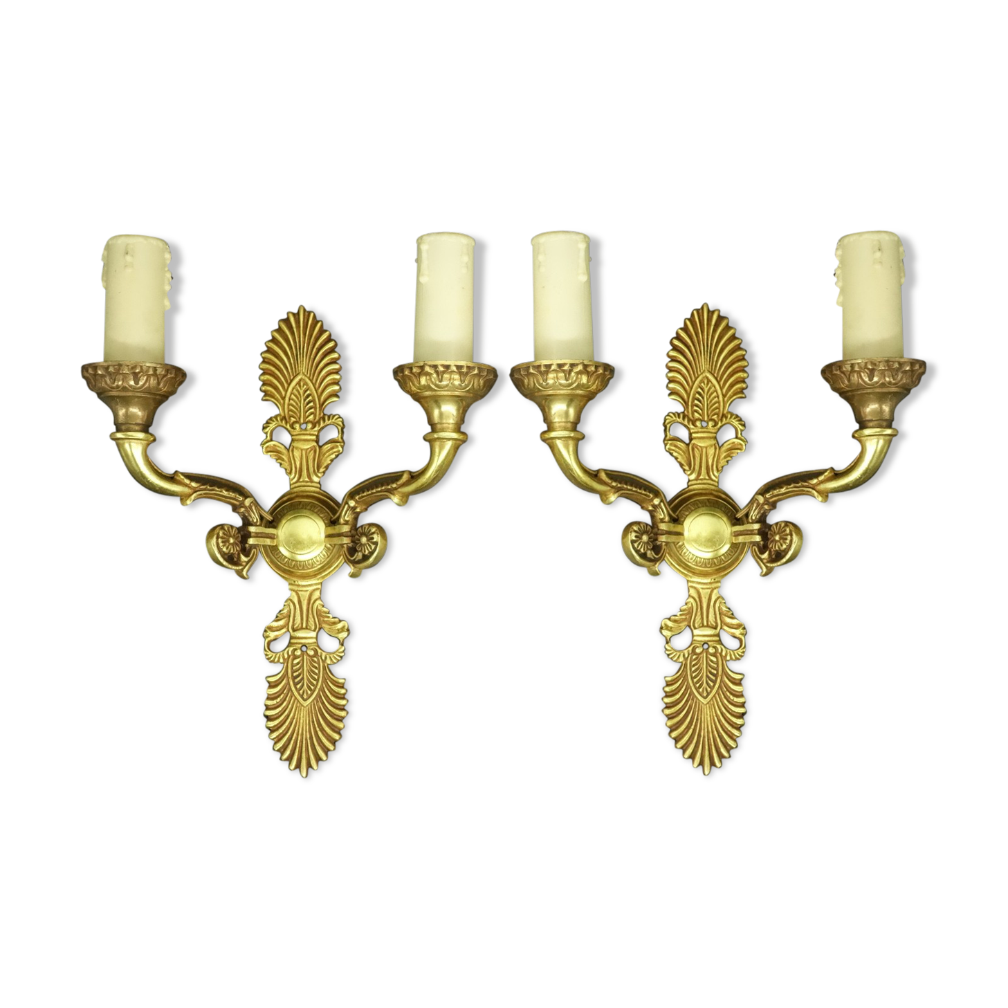 Paire d'appliques, palmettes, style empire Lucien Gau, Paris