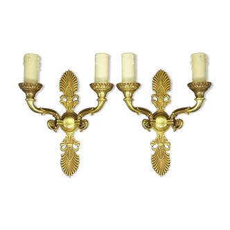 Paire d'appliques, palmettes, style empire Lucien Gau, Paris