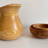 Vintage turned wood pitcher and 2 jars set