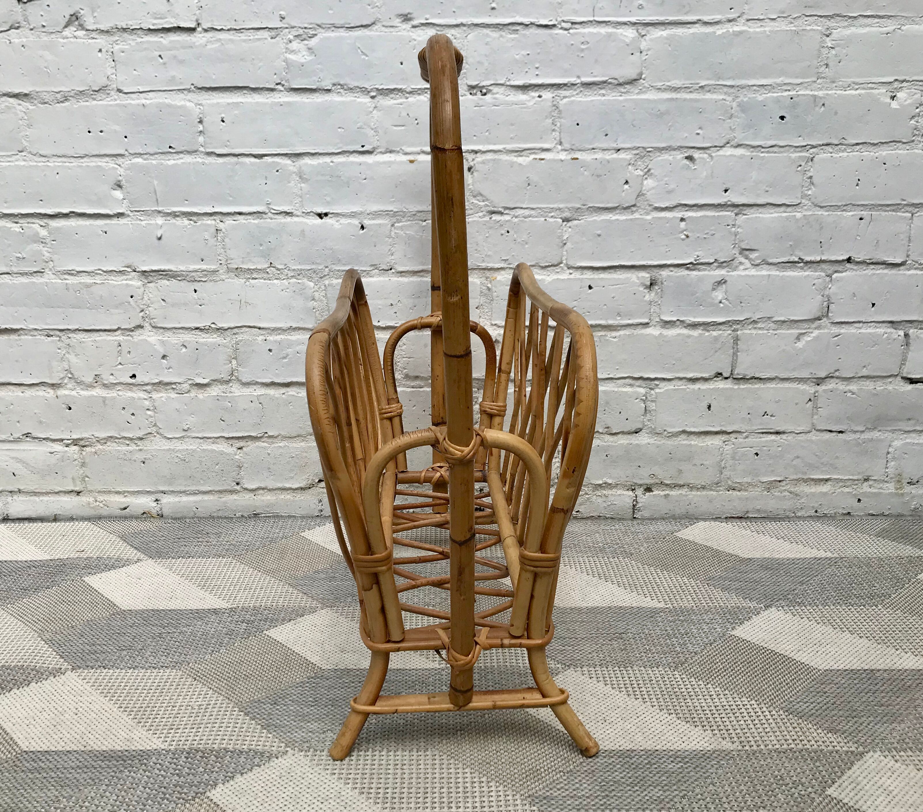 Vintage retro wicker magazine rack