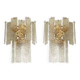 Pair of contemporary hammered strips ”listelli” murano glass wall sconces