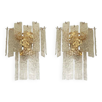 Pair of contemporary hammered strips ”listelli” murano glass wall sconces