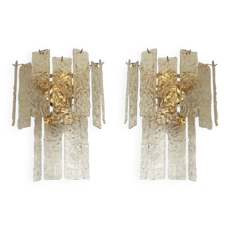 Pair of contemporary hammered strips ”listelli” murano glass wall sconces