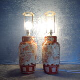 Japanese Kutani tablelamps made from porcelain vases from Meiji period (1868-1912). A pair.