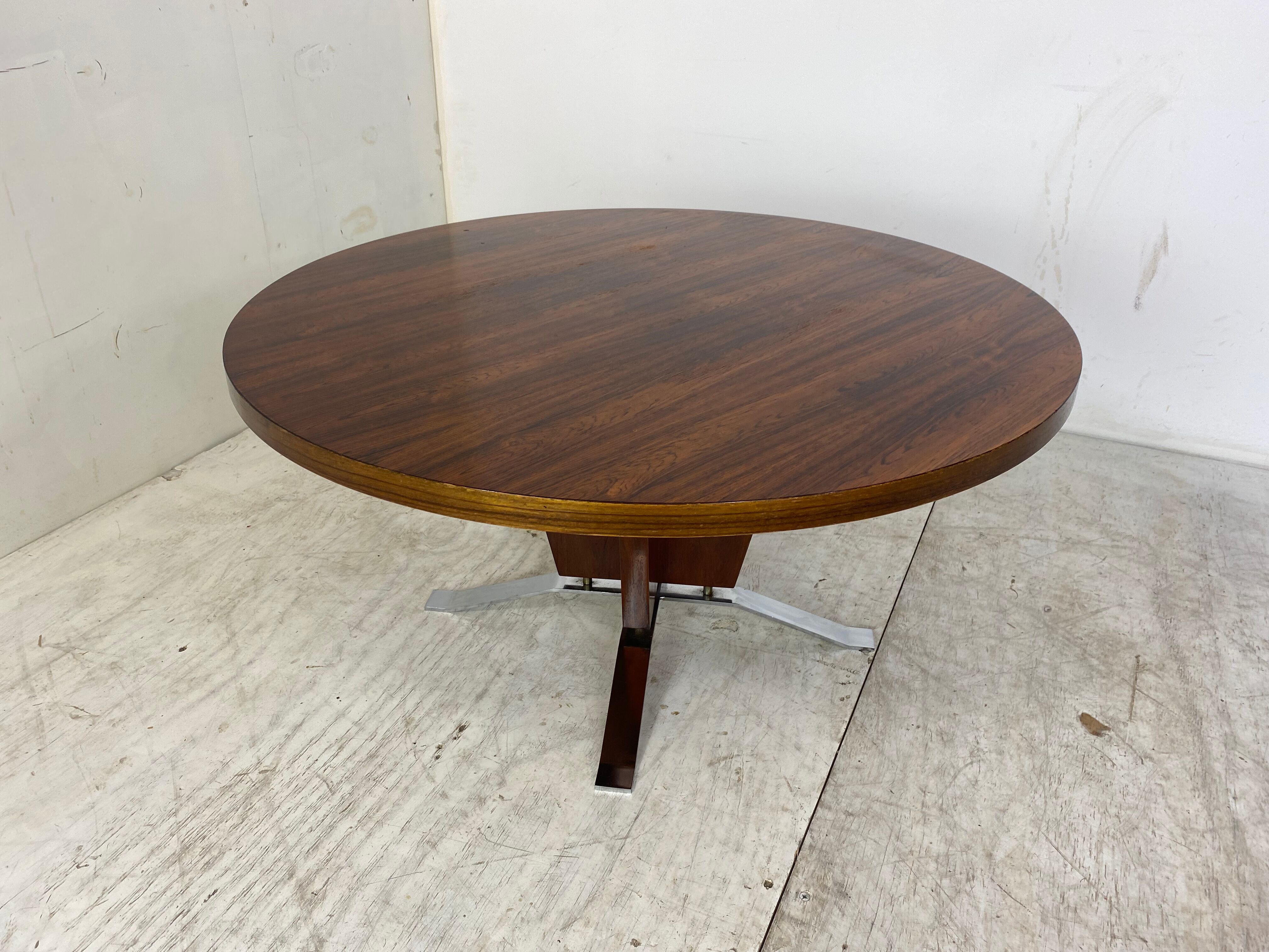 Table basse art déco moderniste en palissandre et acier chromé, années 1930