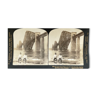 Photographie ancienne stereo, stereograph, luxe albumine 1903 Grand pont Écosse