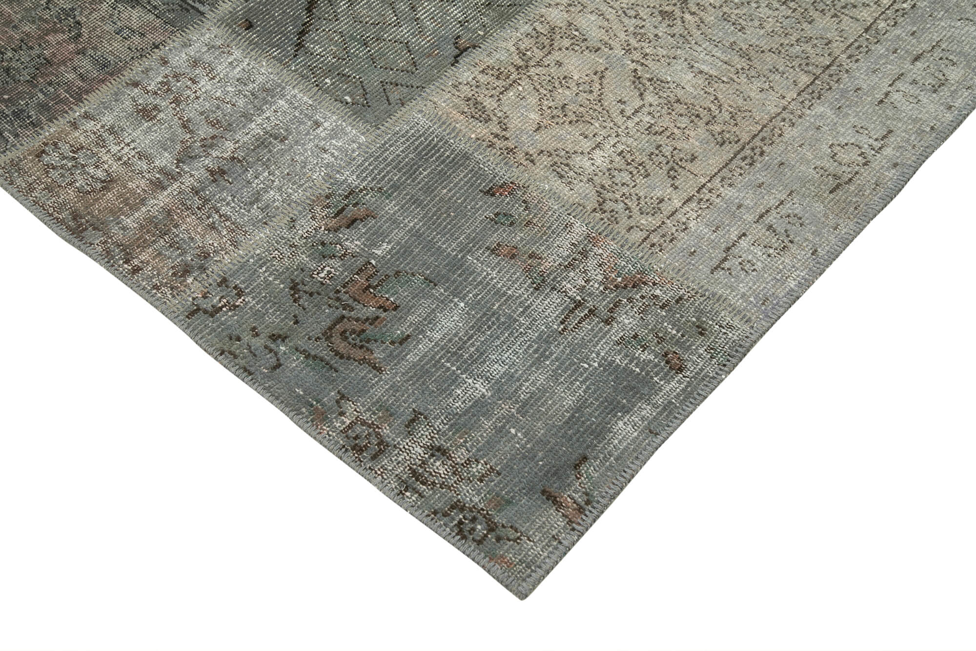Hand-Knotted Turkish Vintage 202 cm x 300 cm Grey Patchwork Rug