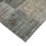 Hand-Knotted Turkish Vintage 202 cm x 300 cm Grey Patchwork Rug
