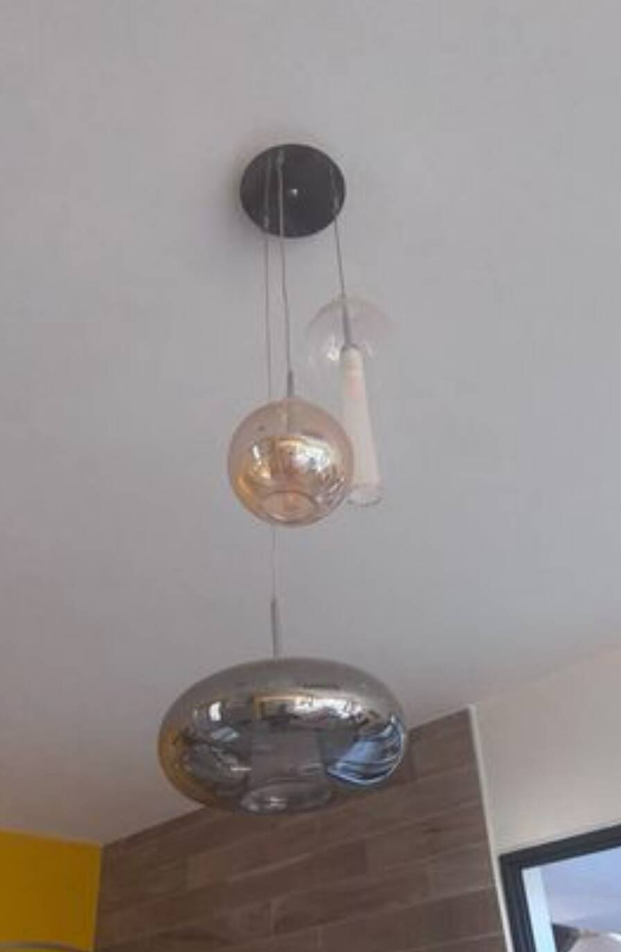 Suspension LED with 6 blown glass globes
