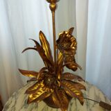 Large lamp, bouquet of vintage anemone flowers, gold metal, Hans Kogl