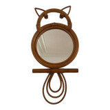 Vintage rattan cat owl mirror