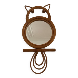 Miroir rotin chat hibou vintage