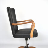 Antique black leather and oak desk chair 1900s, Sweden