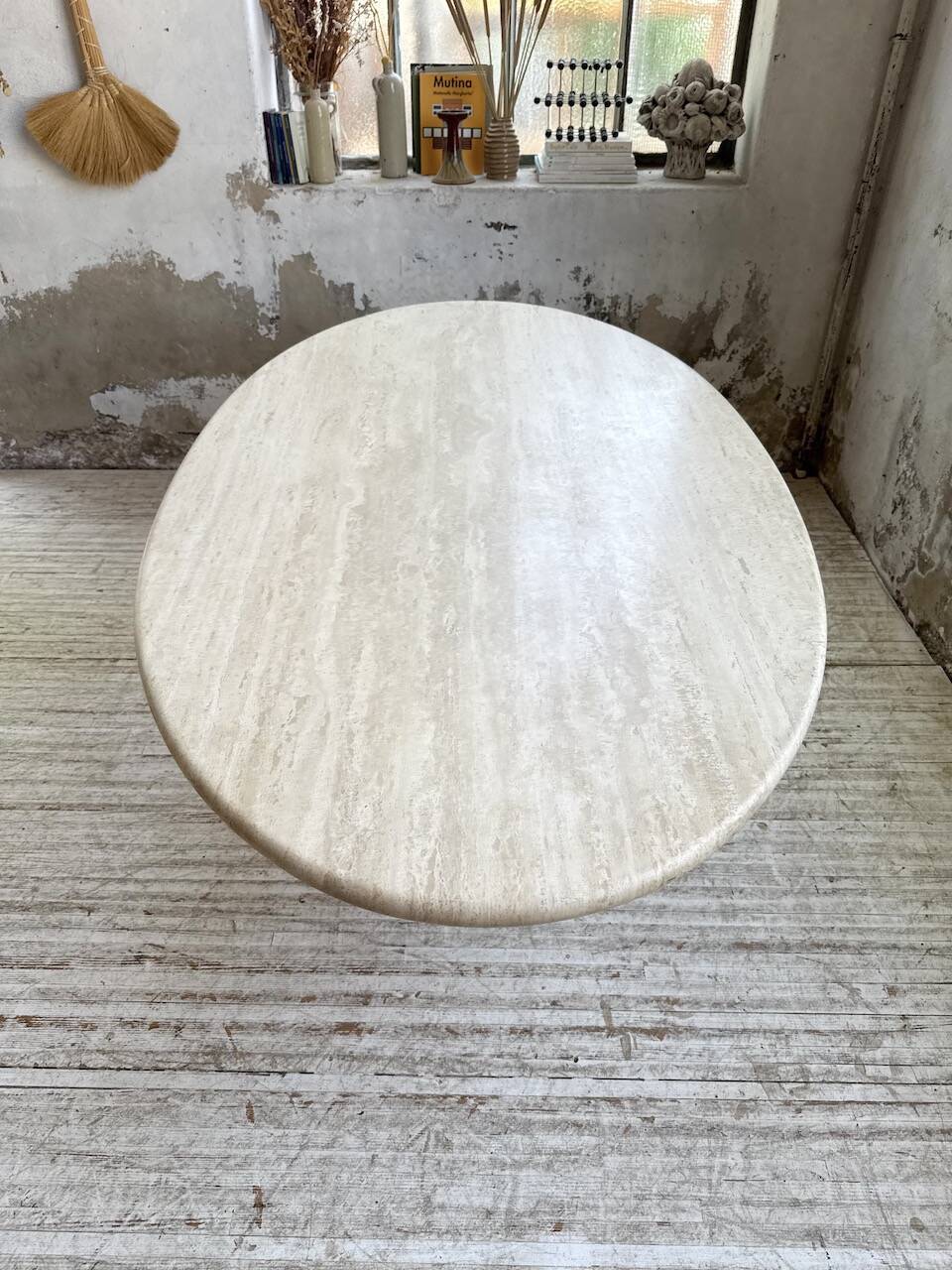 Travertine dining table 1970 Italy Tobia Scarpa