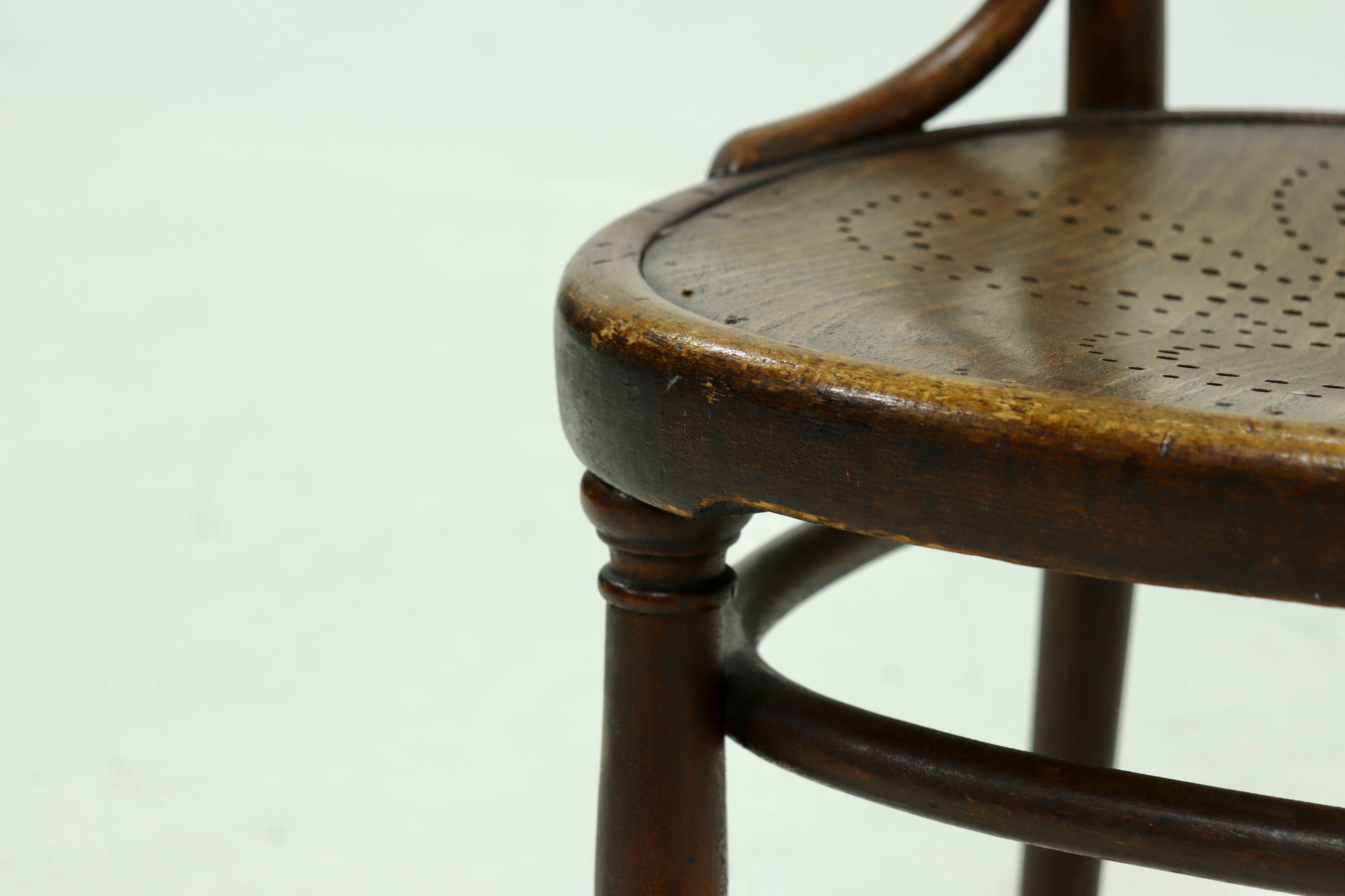 Antique Thonet Bistro Chair with Decorative Legs and Perforated Seat 1920s