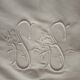 Ancien drap en lin brodé monogramme SS 320 X 230 cm
