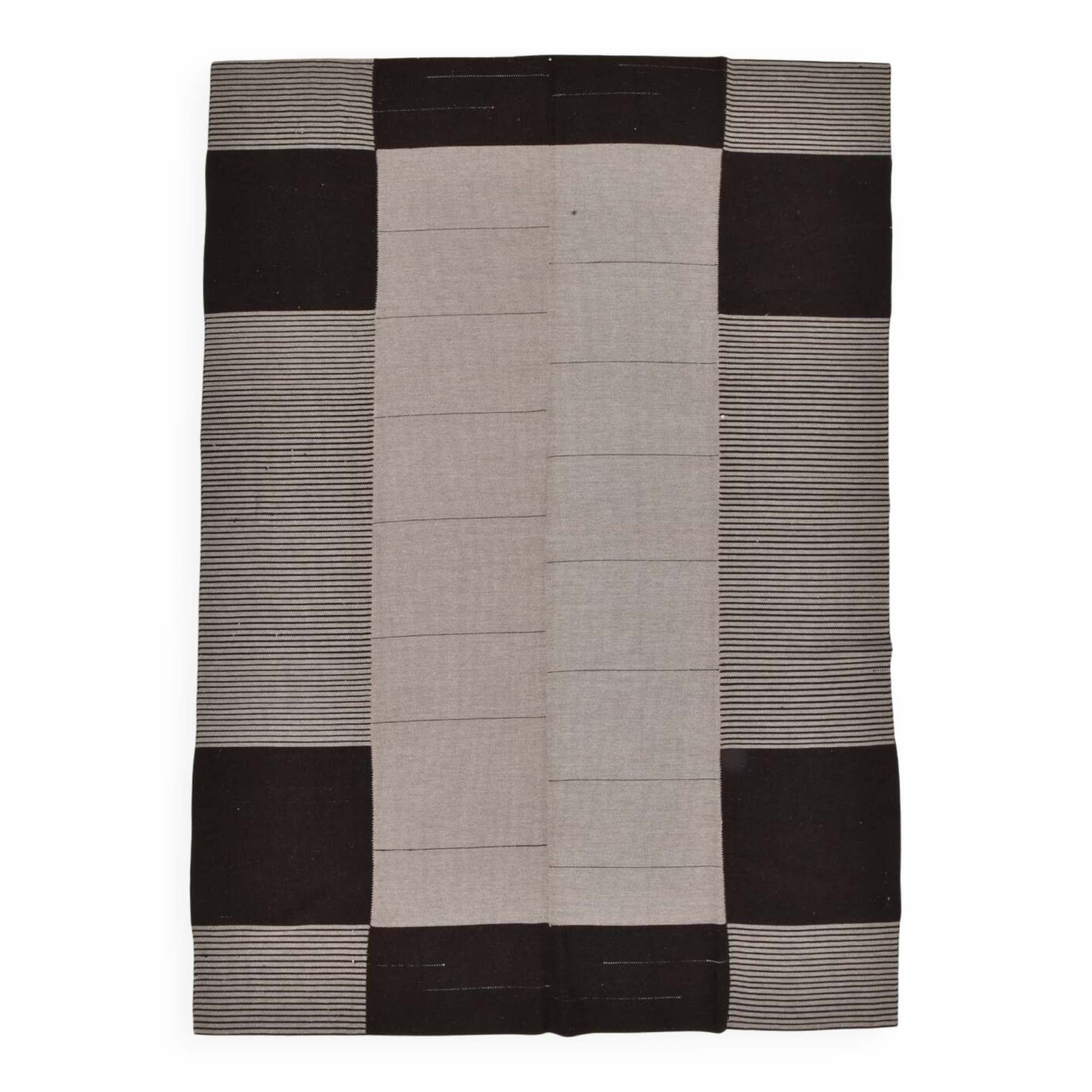 8x10 Contemporary Gray Black Vintage Kilim Rug, 225x325Cm