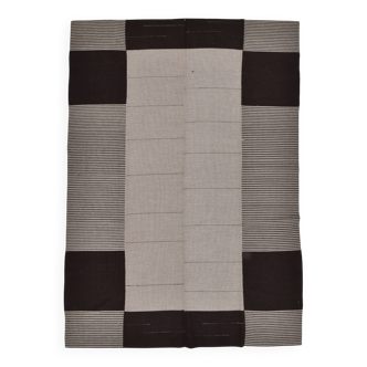Tapis Kilim contemporain gris noir vintage 8x10, 225x325 cm
