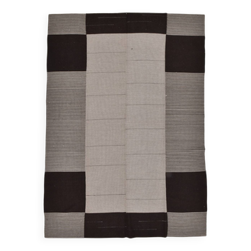 8x10 Contemporary Gray Black Vintage Kilim Rug, 225x325Cm
