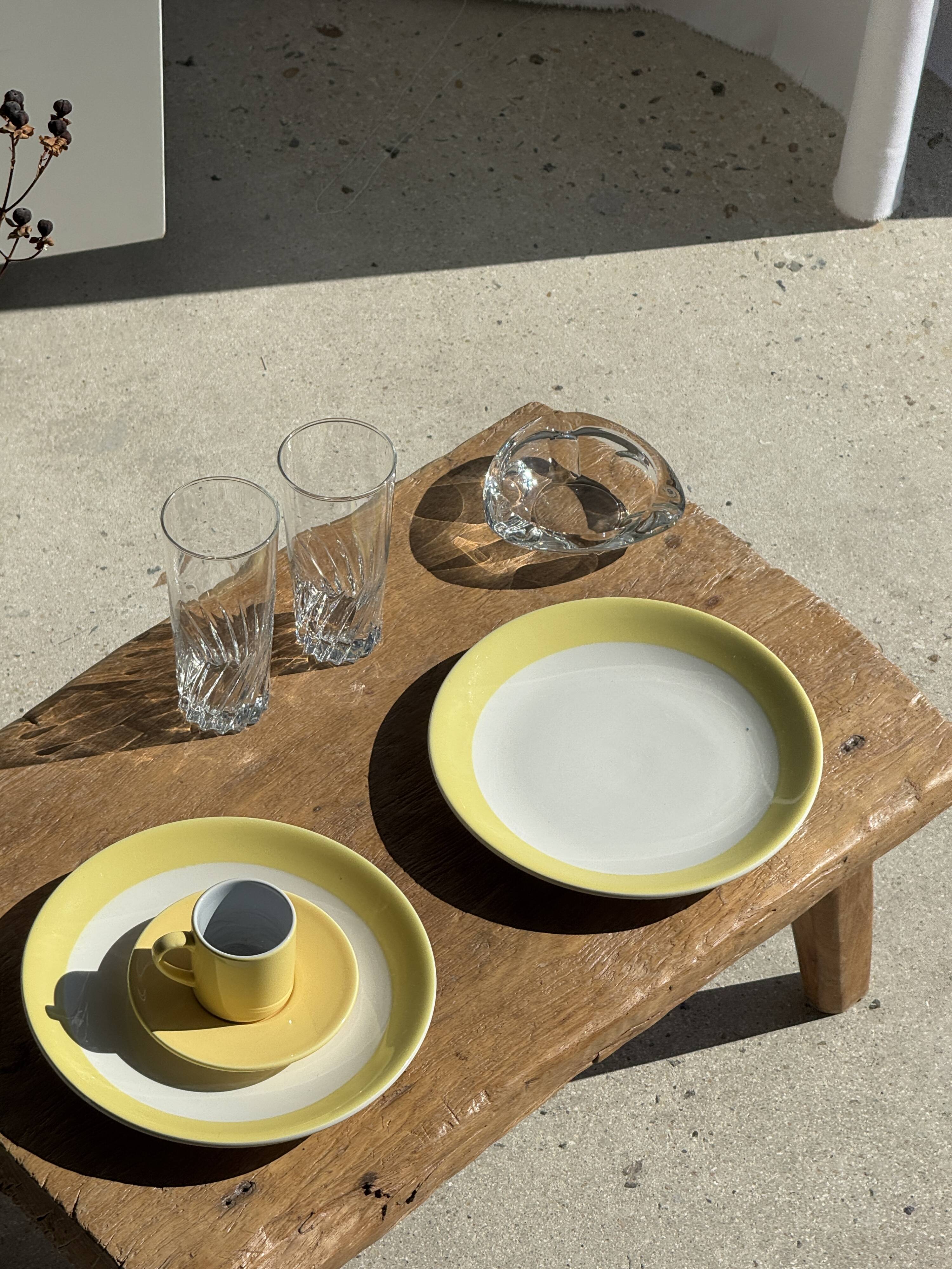 Set of 2 large plates with yellow rim, brand 12.