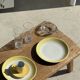 Set of 2 large plates with yellow rim, brand 12.