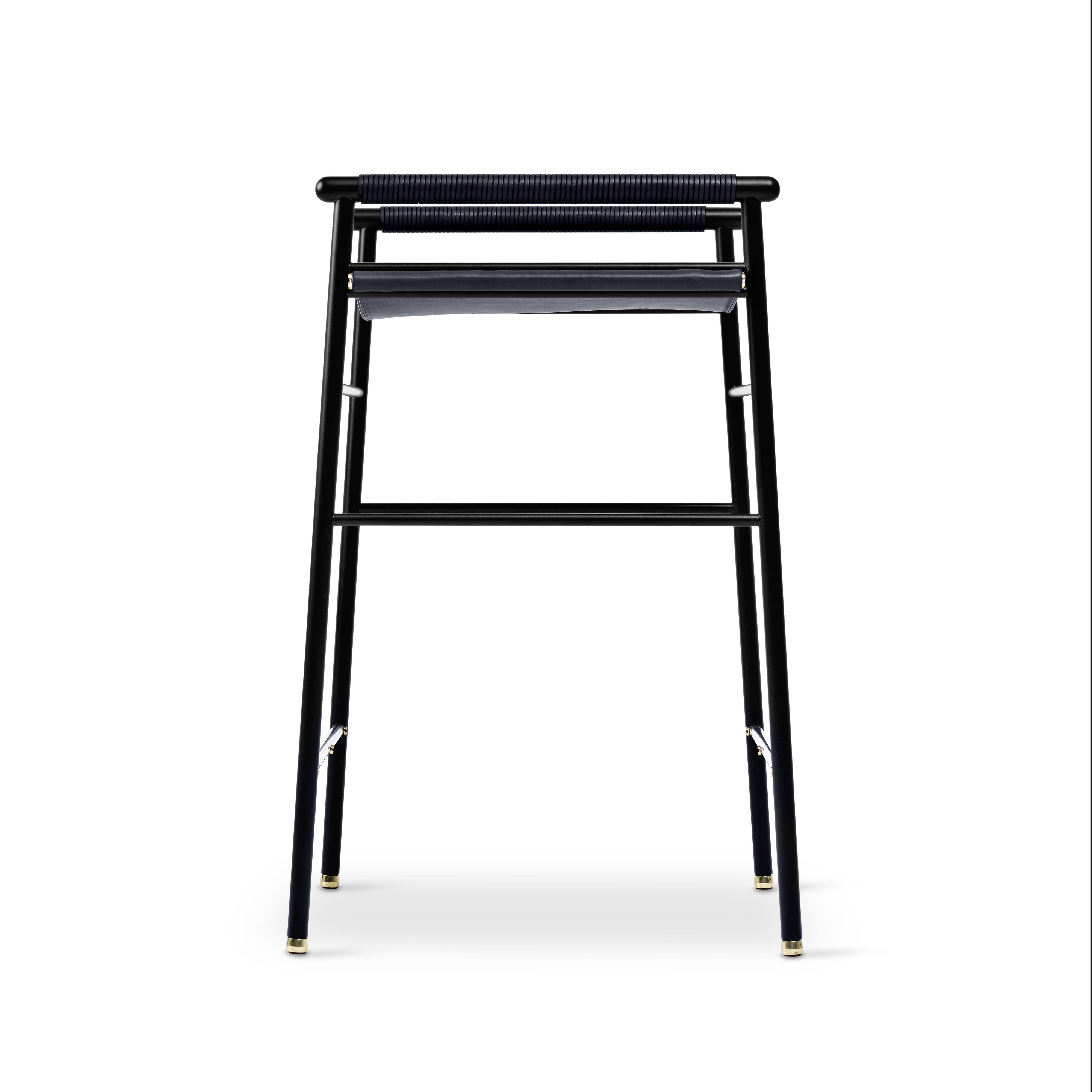 Contemporary bar stool "Repose" Navy Blue Black Seat Rubberised Frame