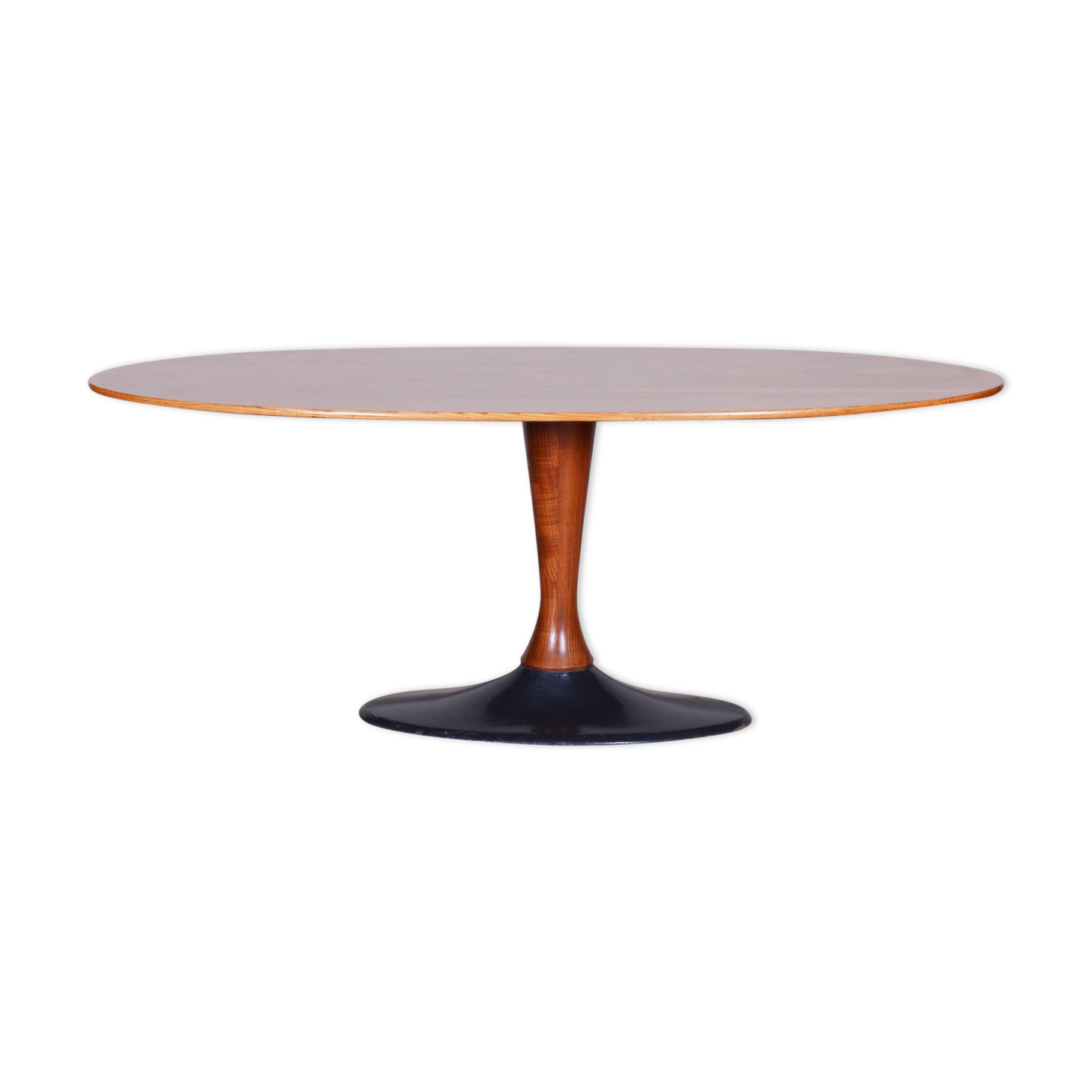 Czech Mid-Century Rosewood Oval Table with Cast Iron Base, 1950s