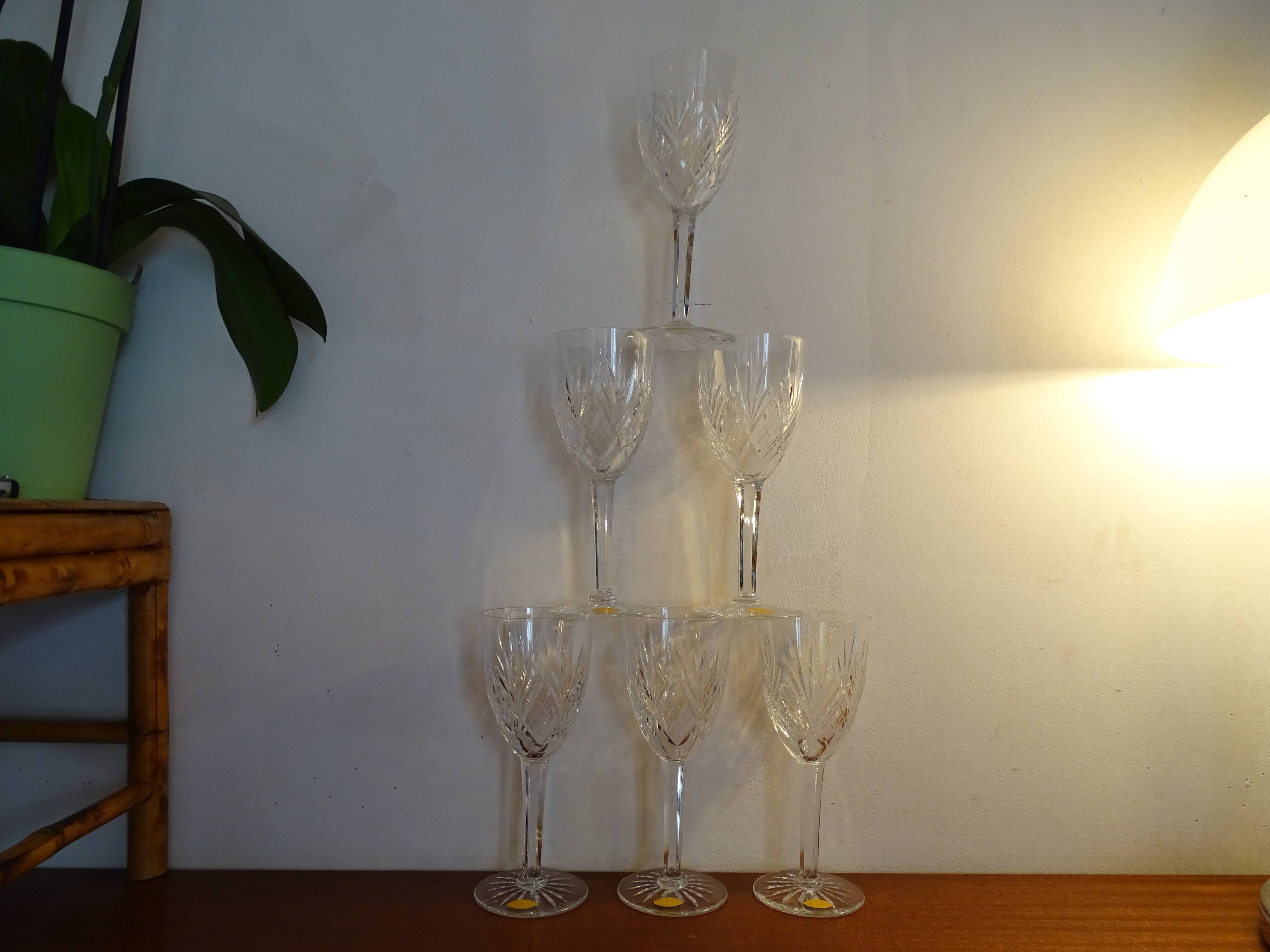 6 antique cut crystal water glasses from Lorraine