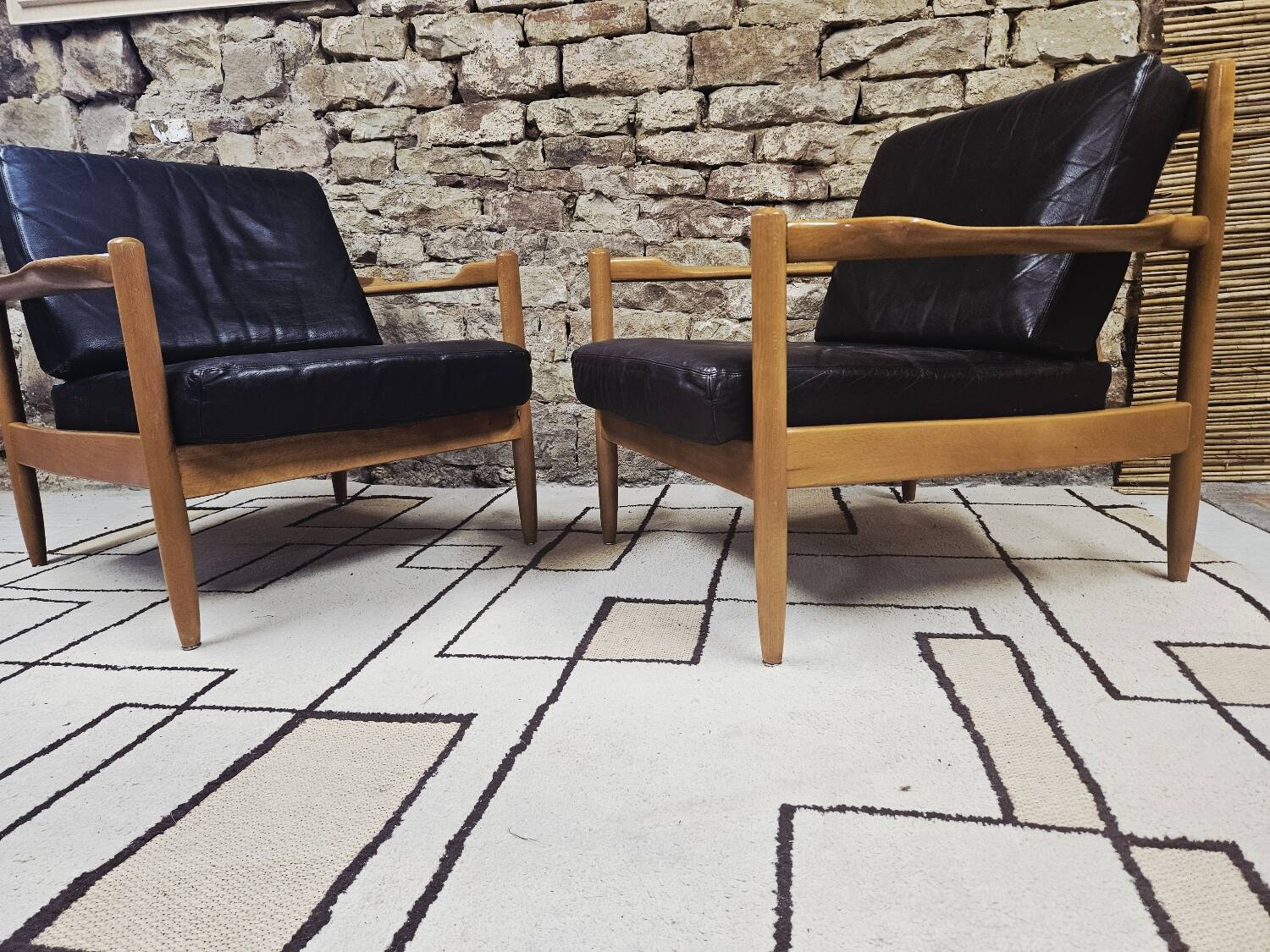 Paire de faureuil Scandinave cuir 1970"