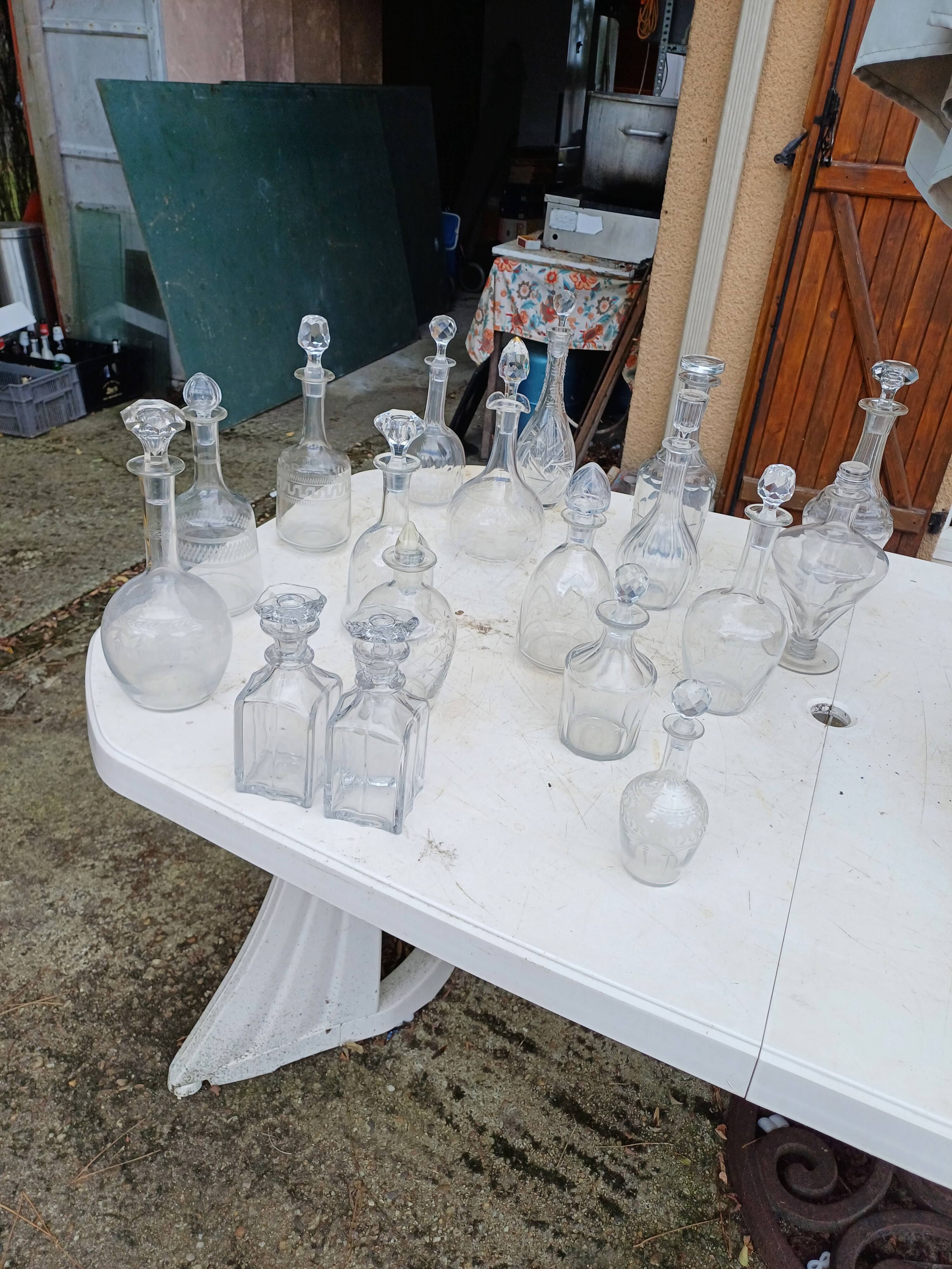 Set of 18 glass and crystal carafes