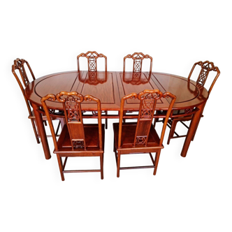 Asian table + 6 round/extendable/oval chairs in rosewood