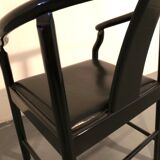 Set of 5 black lacquered leather dining chairs similar to China Chair Wegner