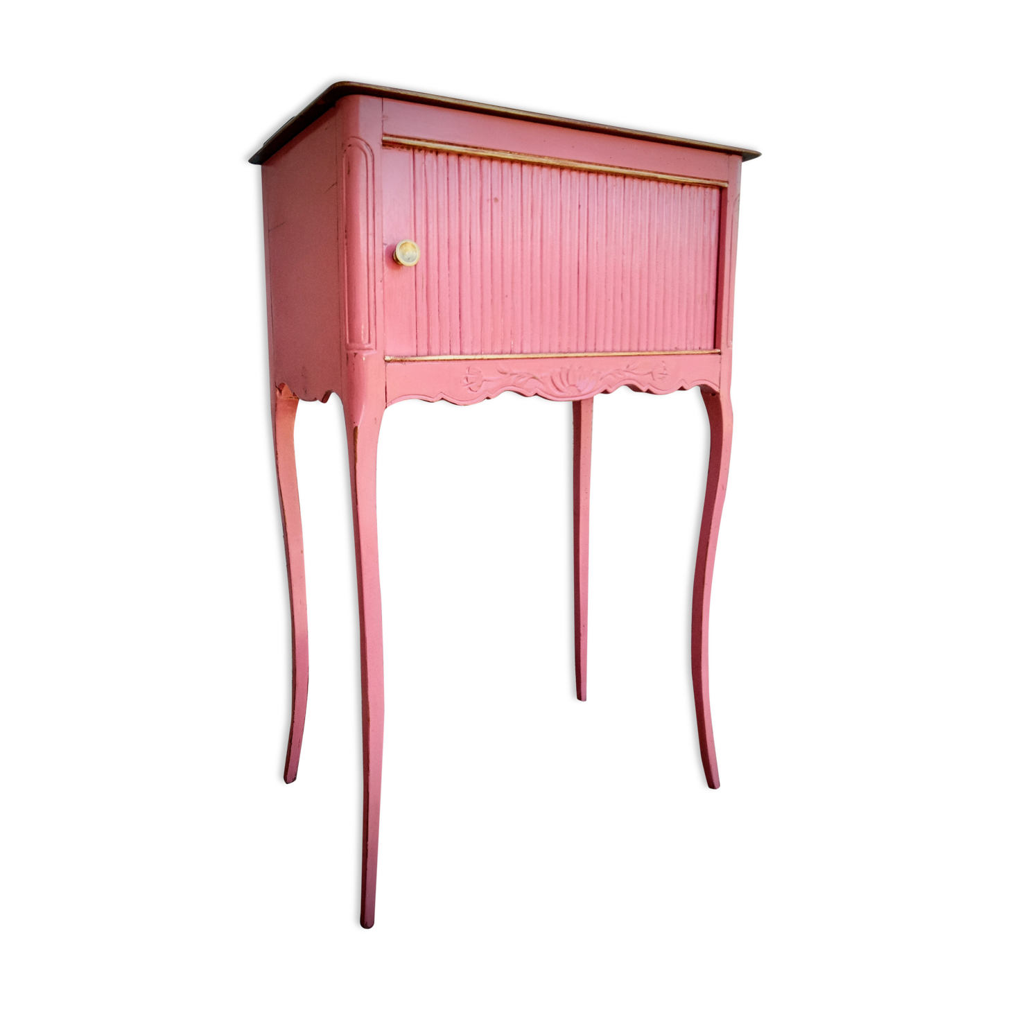 Commode d'appoint à rideau Louis XV patinée rose et noire