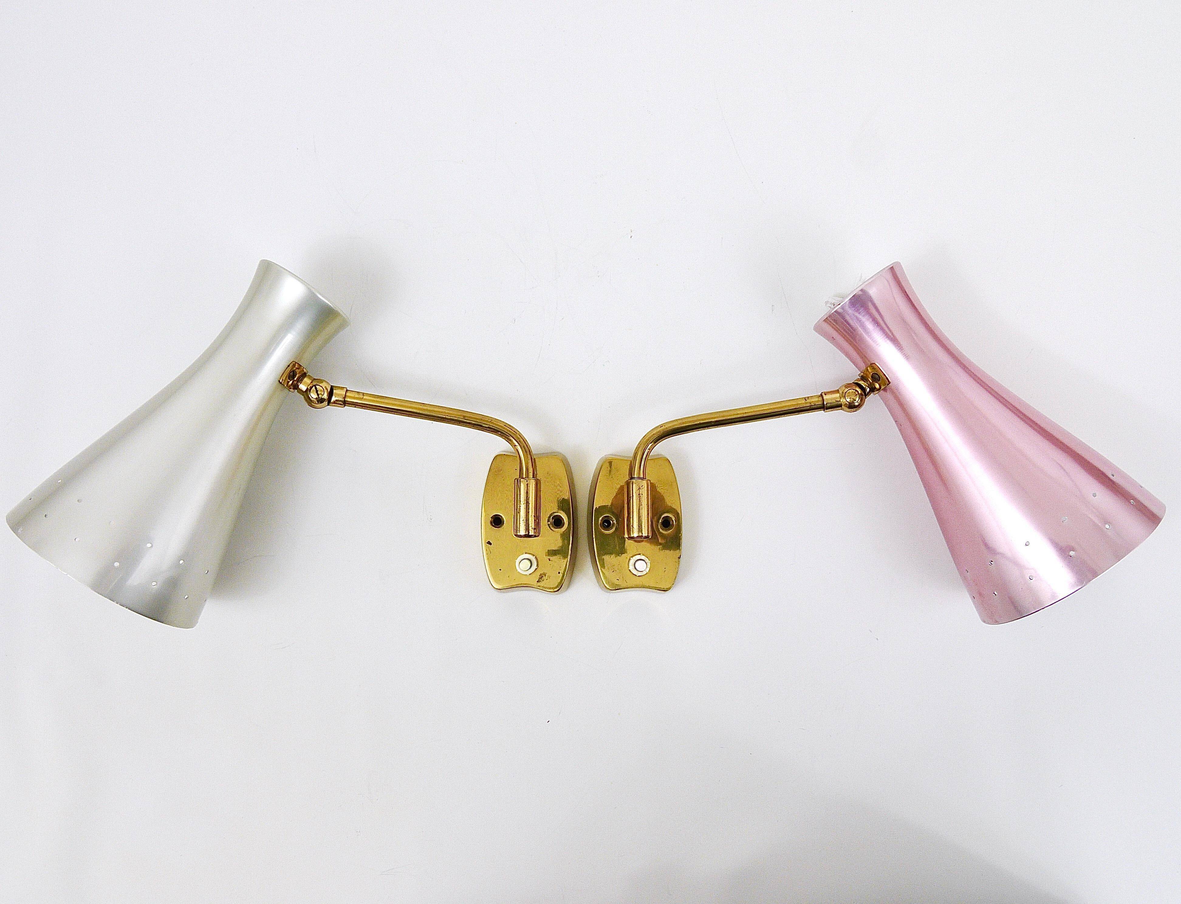 Pair of Articulated Conical Wall Lights in Stilnovo Style, Wall Lamps Italy, 1950s