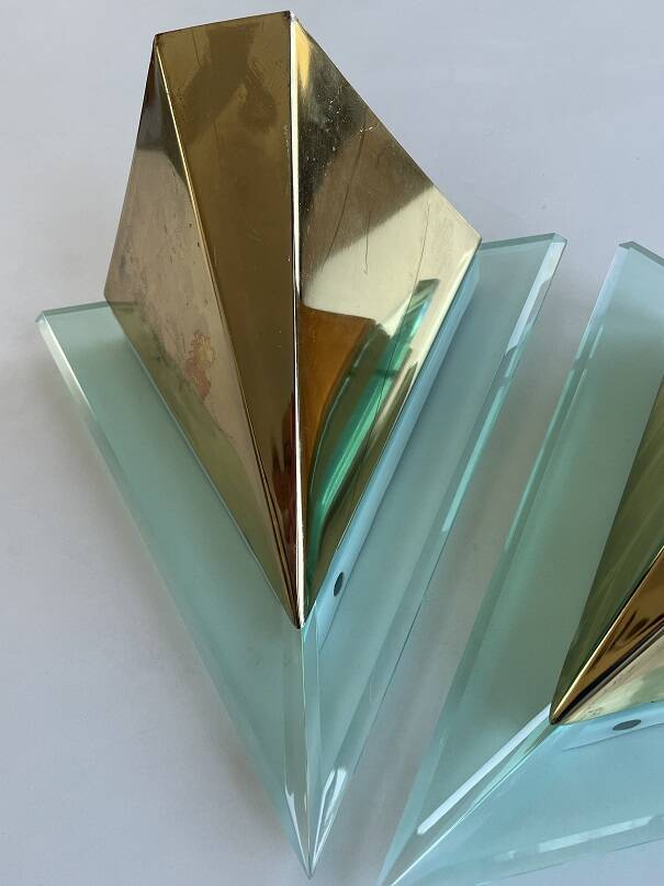 Pair of wall lights with geometric design from the 80s