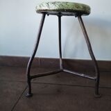 Vintage tripod stool, industrial style wood and metal