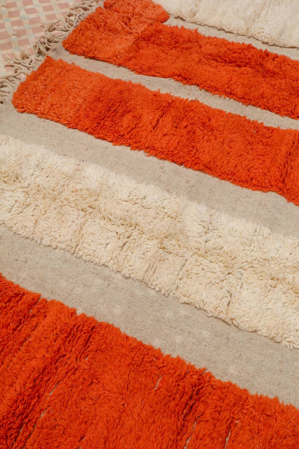 Modern relief orange and white Moroccan Berber rug