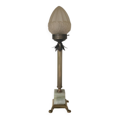 Grande lampe Colonne Art Deco metal Onyx verre givre