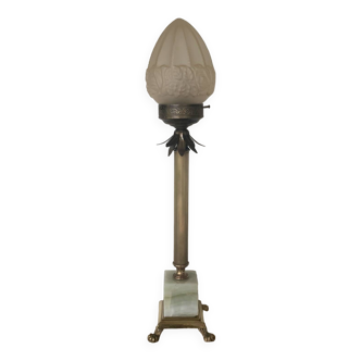 Grande lampe Colonne Art Deco metal Onyx verre givre