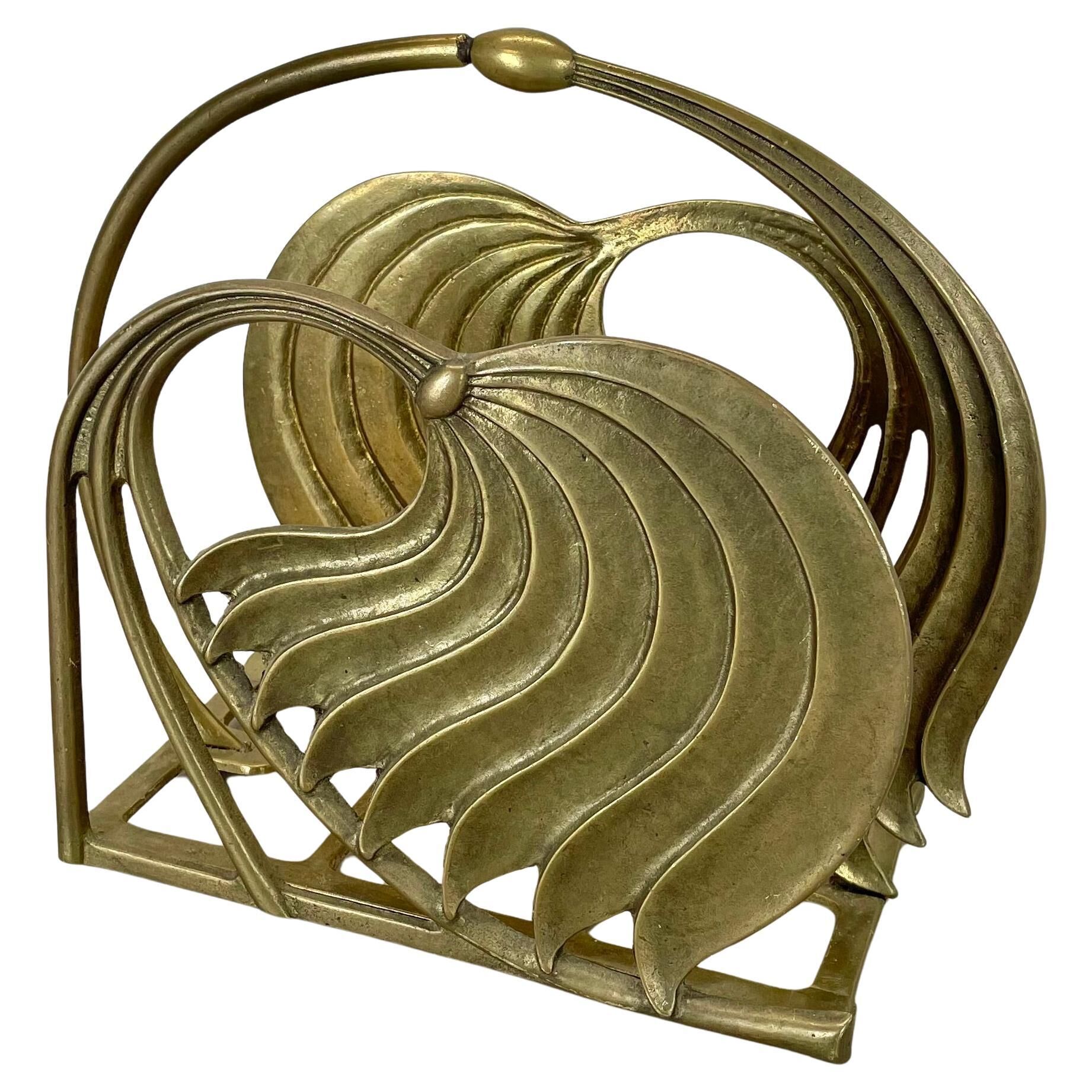 Hollywood Regency 4.8kg Brutalist Solid Brass Magazine Holder Stand, Italy
