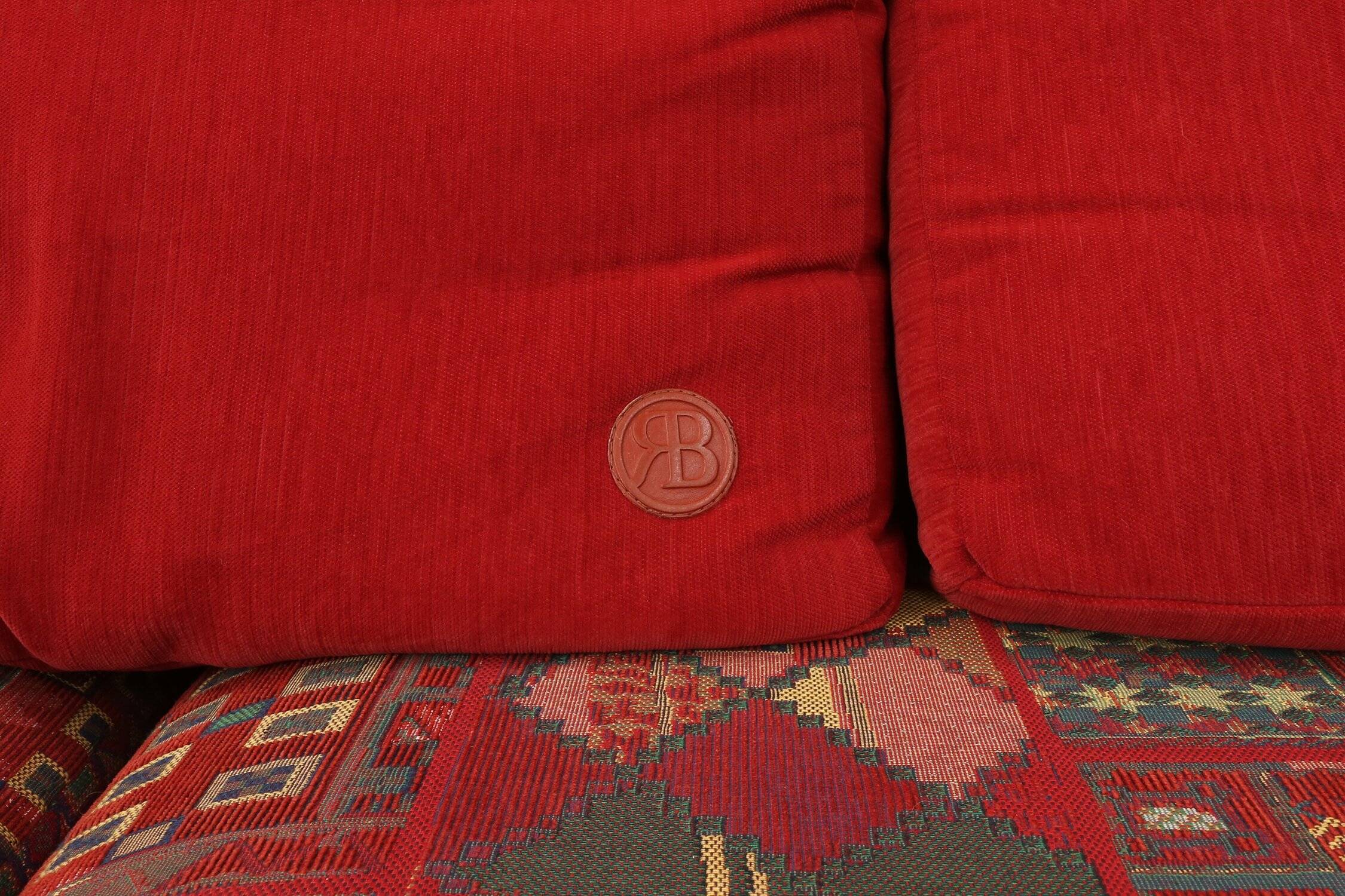 Modular Sofa in Red and Patterned Upholstery by Roche Bobois, France 1980s