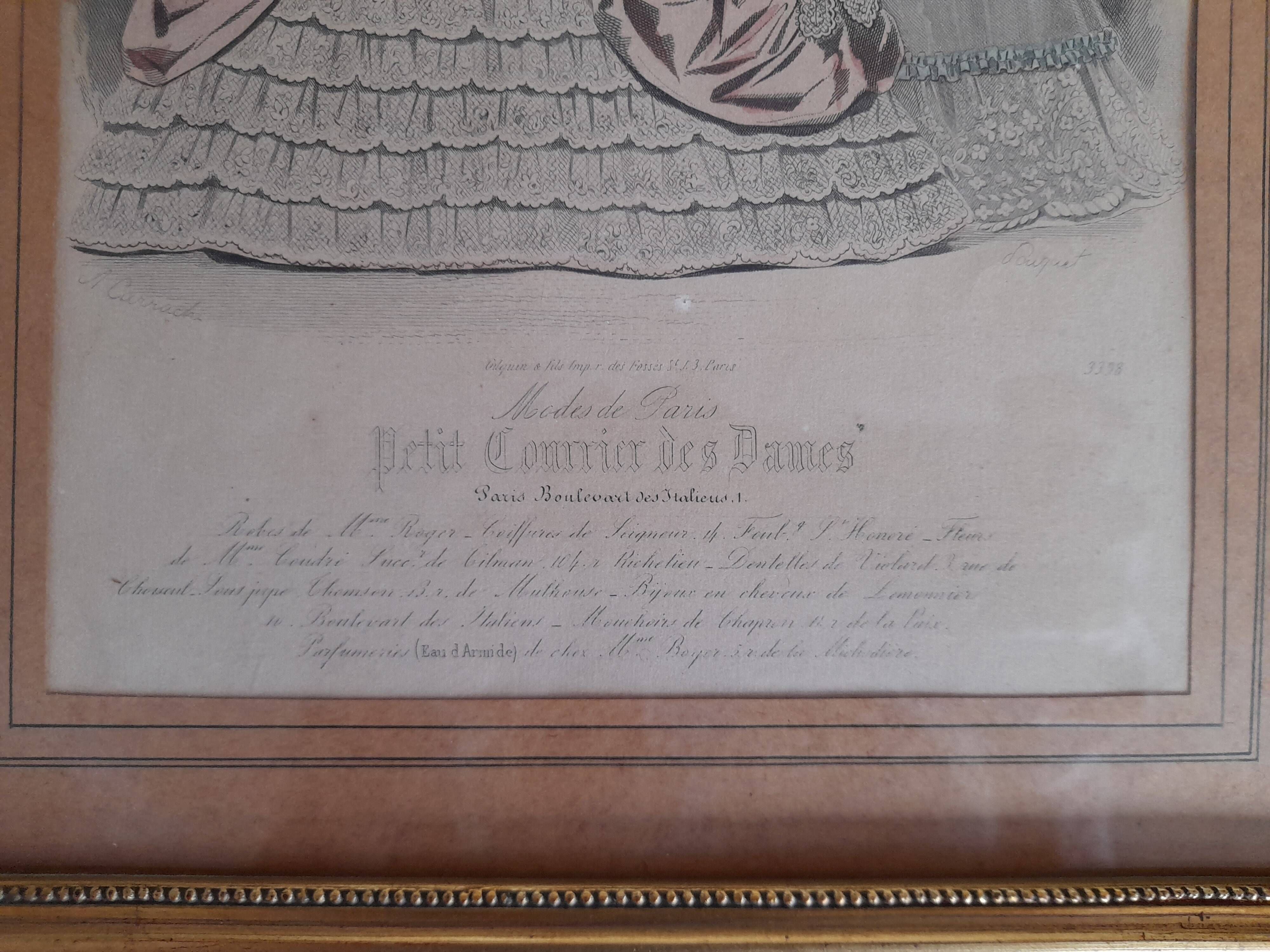 Set of 2 golden frames old engraving "Petit courier des Dames" "journal des Demoiselles"