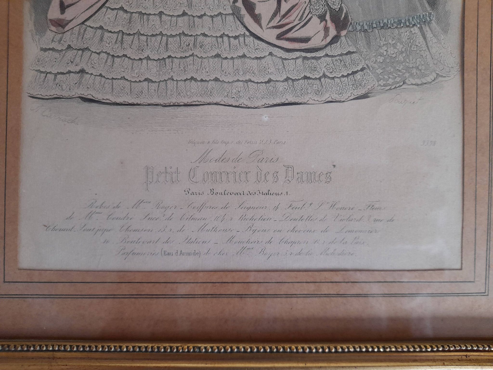 Set of 2 golden frames old engraving "Petit courier des Dames" "journal des Demoiselles"