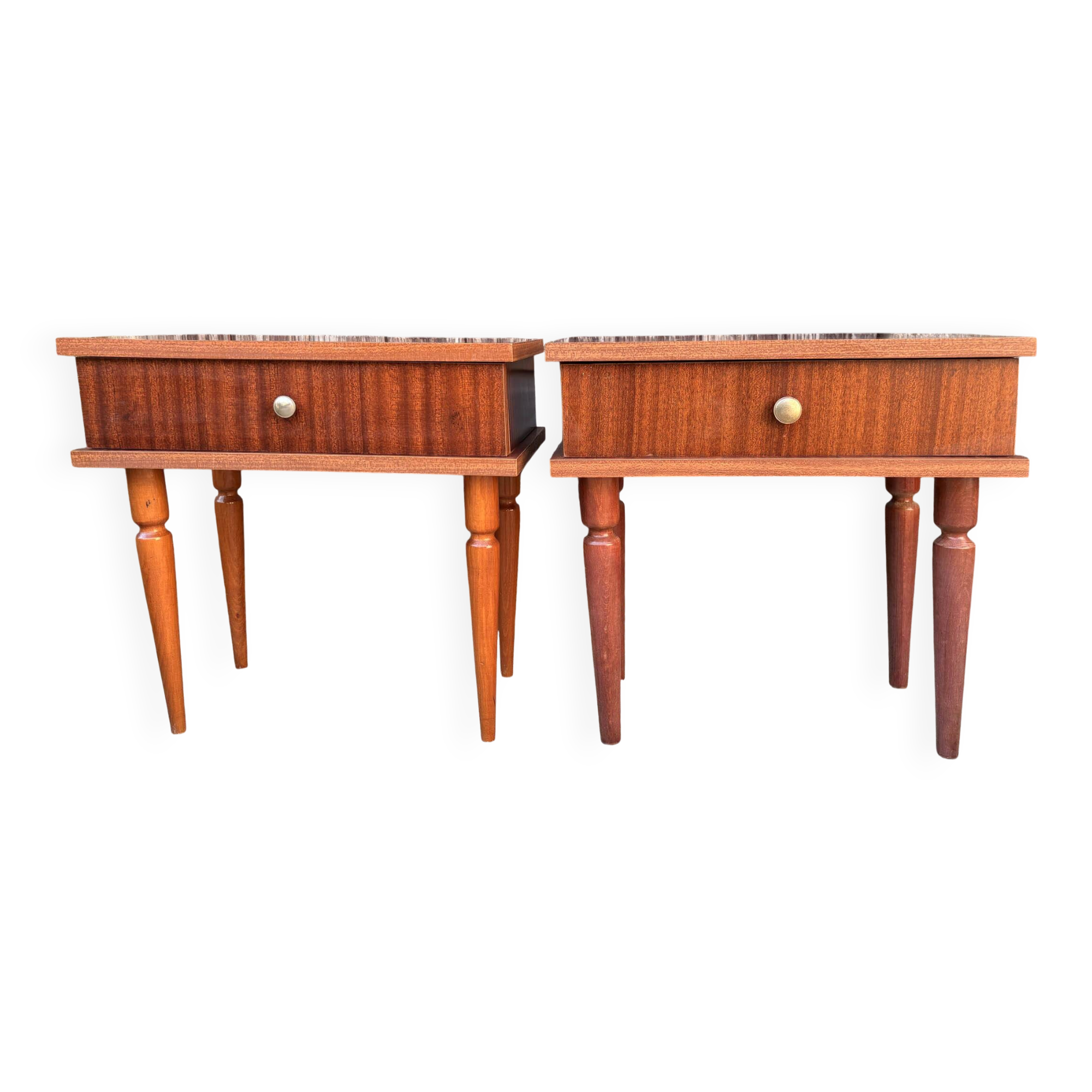 Pair of modernist bedside tables in wood, 1950s