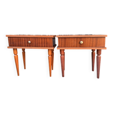 Pair of modernist bedside tables in wood, 1950s