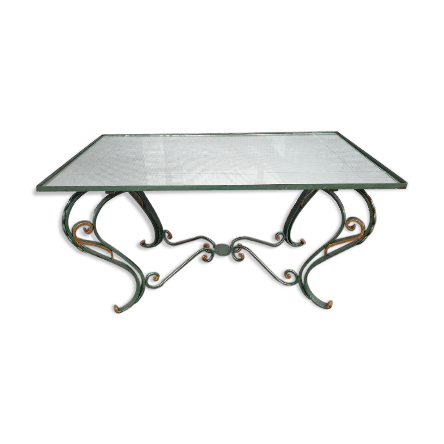 Neo-classical green laqué iron and gold mirror tray 1940