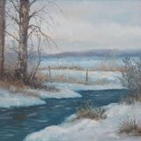 Painting „The Winter Brook”, Scandinavian design, 1970s